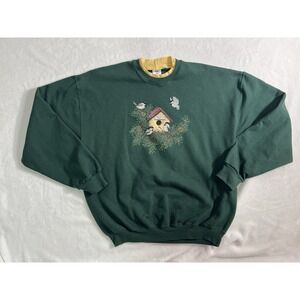 JERZEES Crew Neck Pullover Sweatshirt Birdhouse Chickadee Graphic Women's XL